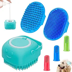 Dog Bath Brush | Dog Shampoo Brush | Dog Scrubber for Bath | Dog Bath Brush Scrubber | Dog Shower/Washing Brush with Adjustable Ring Handle for Short & Long Hair (Blue Blue Blue)